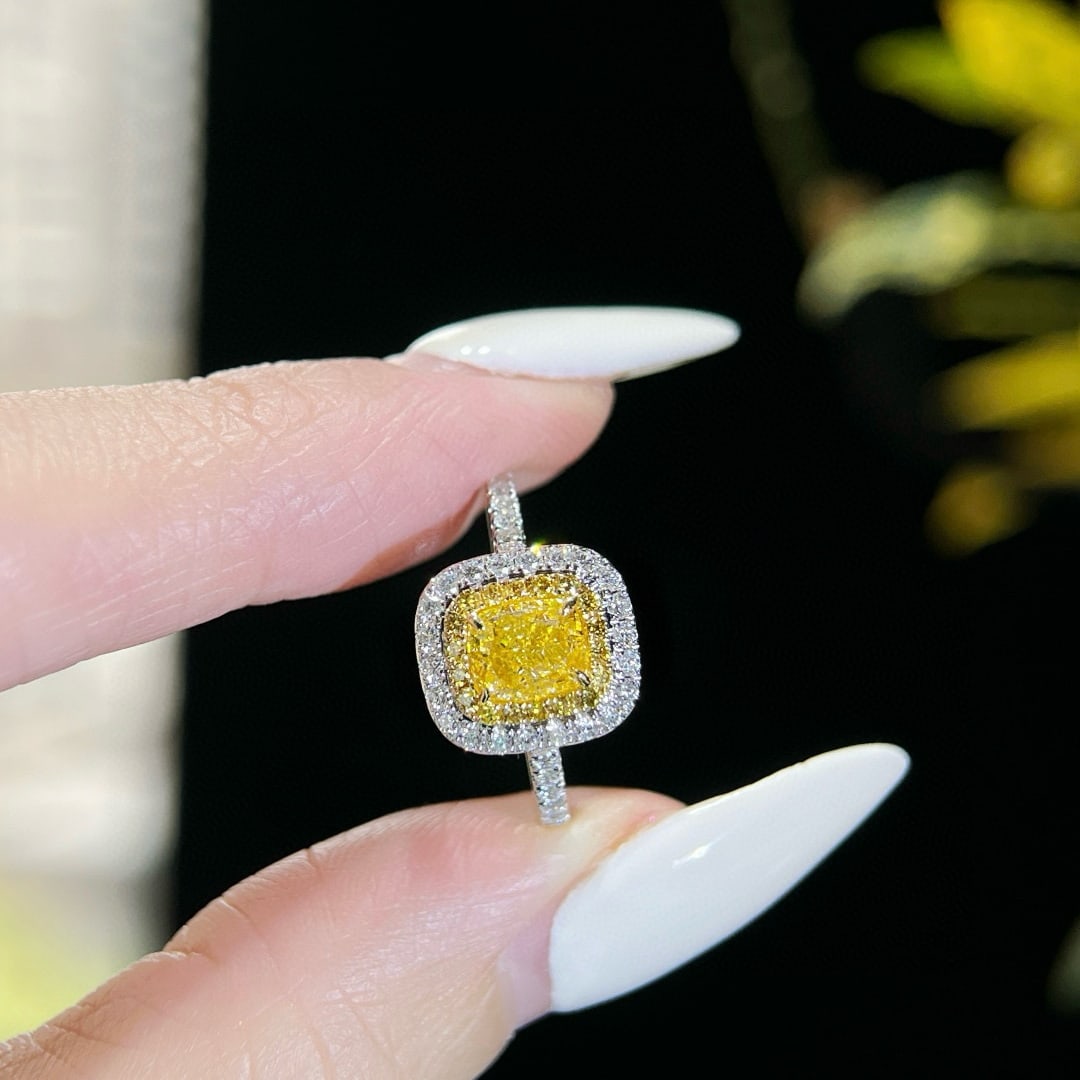 14k Gold 1.35 Ctw Natural Yellow Diamond & Diamond Ring - 3