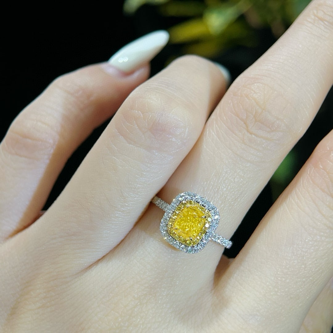 14k Gold 1.35 Ctw Natural Yellow Diamond & Diamond Ring - 5