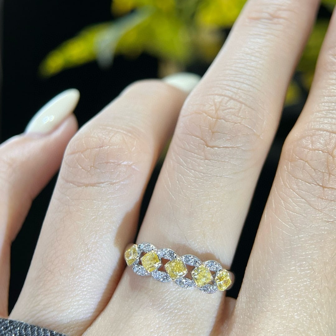 14k Gold 0.76 Ctw Natural Yellow Diamond & Diamond Ring - 2