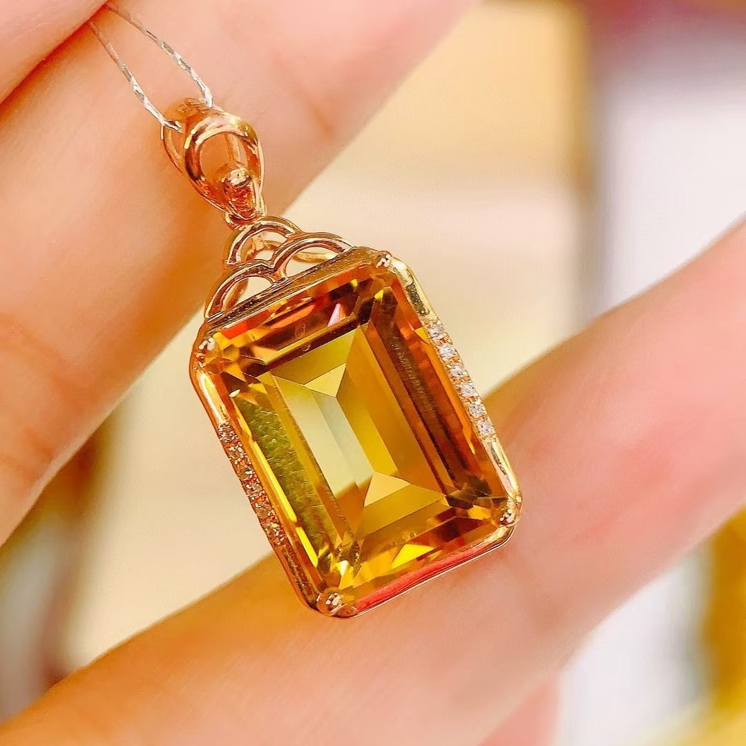 14k Gold 7.93 Ctw Natural Citrine & Diamond Pendant( Without Chain ): Ref:230996397 // gold content:14k gold // main gemstone:citrine // shape:octagonal // carat weight:7. 9ct // color:yellow // treatment:natural // // adjacent gemstone 2 : diamond // number of