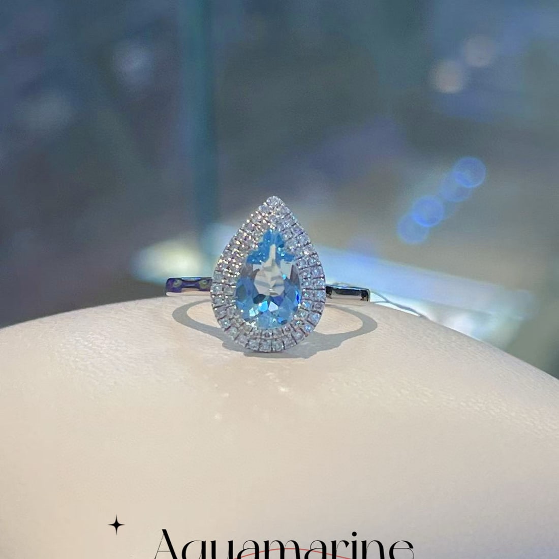 14k Gold 1.16 Ctw Natural Aquamarine & Diamond Ring: Ref:230996398 // gold content:14k gold // ring size:7. 25us // // main gemstone:aquamarine // shape:pear // carat weight:0. 95ct // color:blue // treatment:natural // // adjacent gemstone 2 : diamond