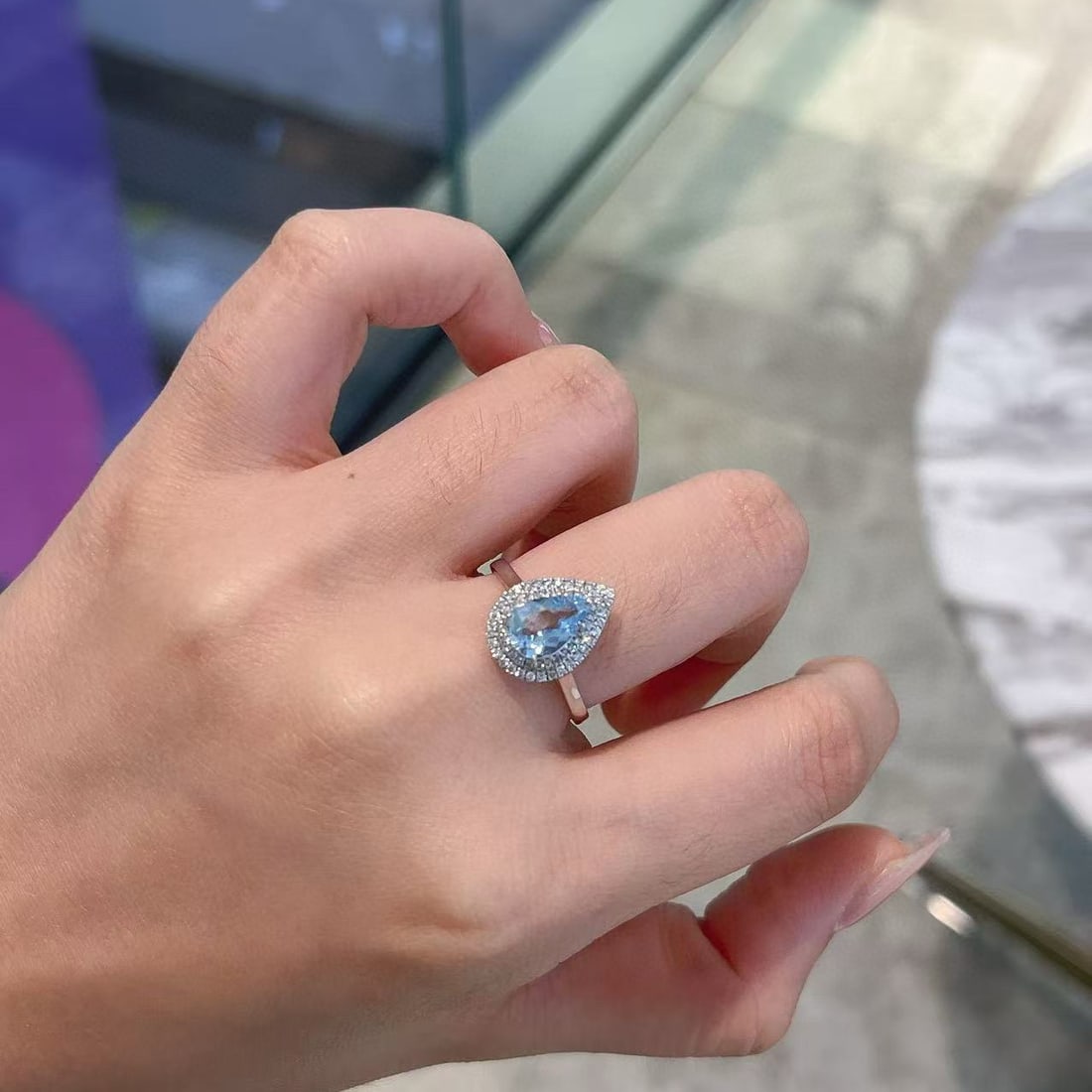14k Gold 1.16 Ctw Natural Aquamarine & Diamond Ring - 5