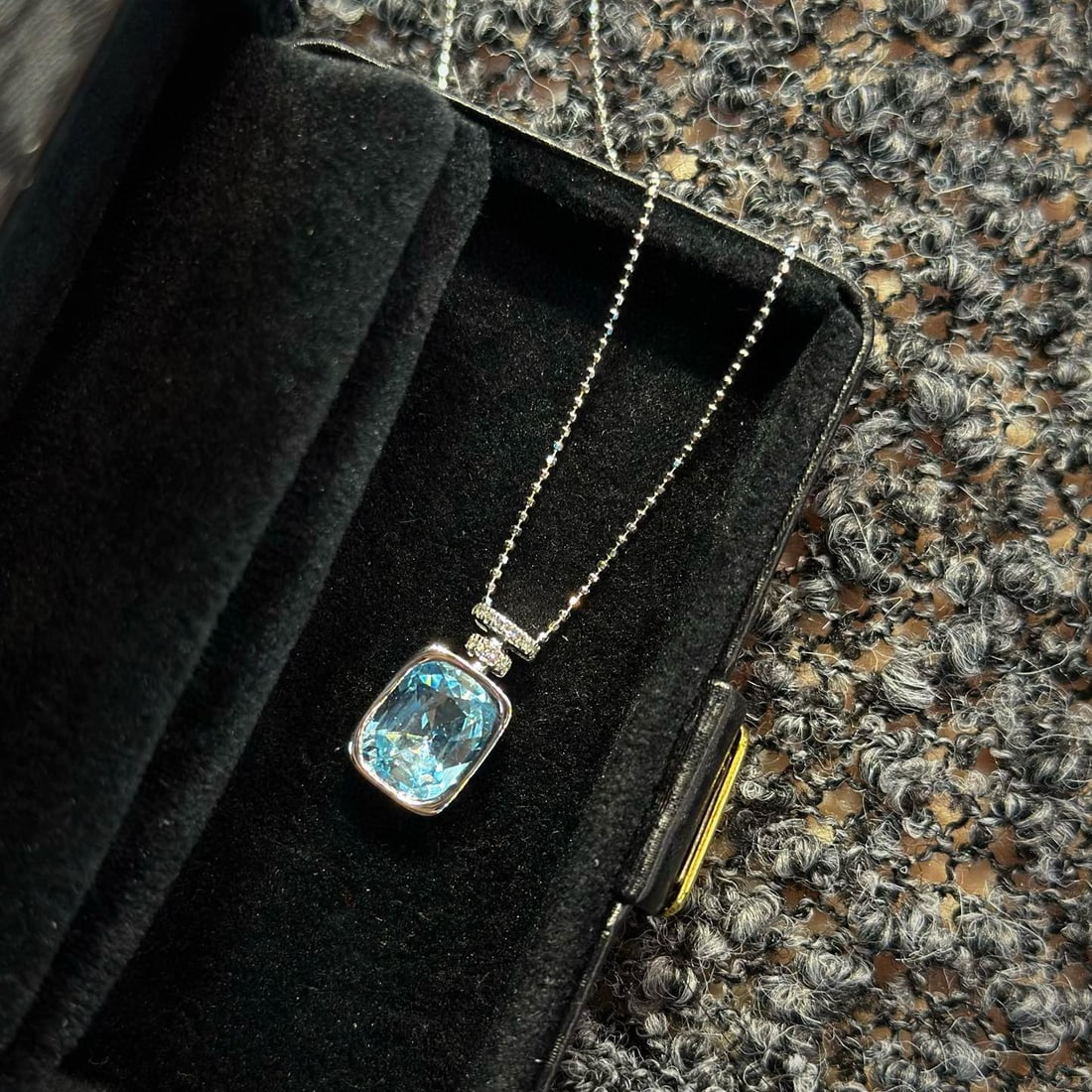 14k Gold 2.39 Ct Natural Aquamarine & Diamond Pendant( Without Chain ) - 2
