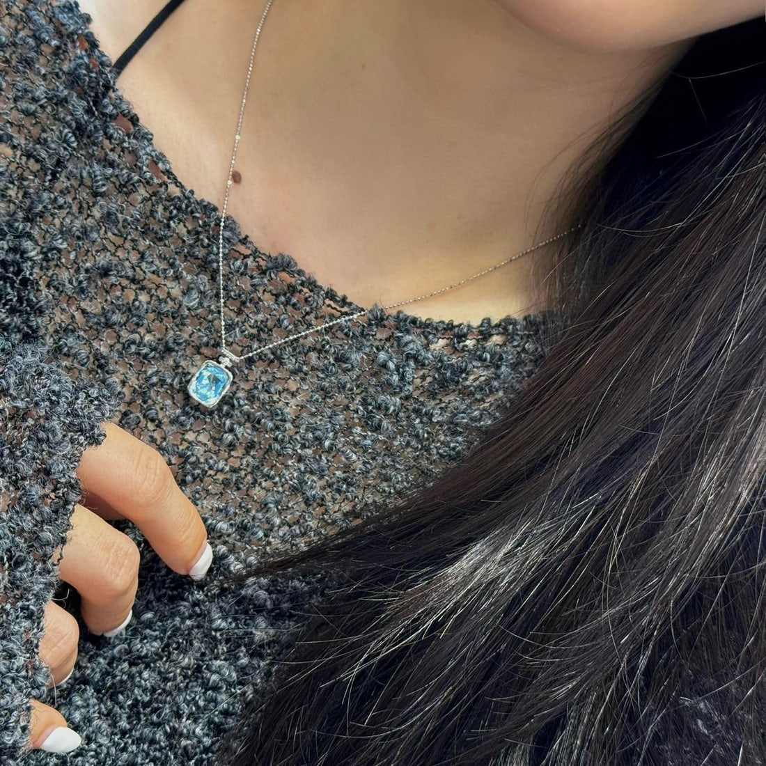 14k Gold 2.39 Ct Natural Aquamarine & Diamond Pendant( Without Chain ) - 3