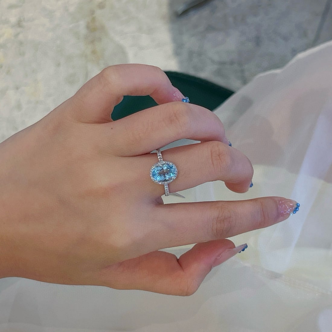14k Gold 1.99 Ctw Natural Aquamarine & Diamond Ring - 2