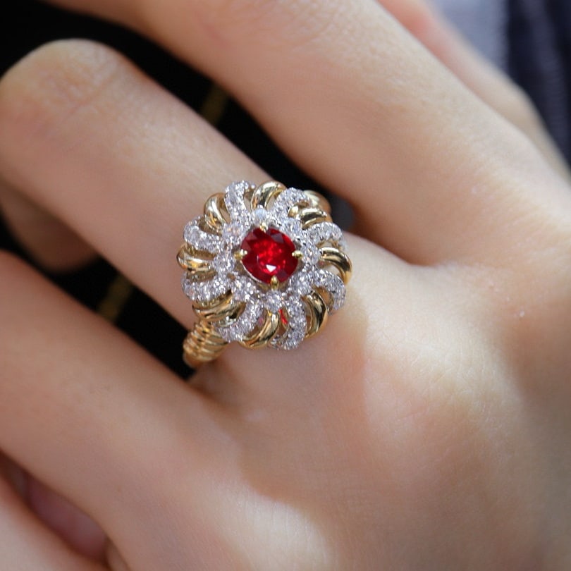 14k Gold 1.38 Ctw Natural Ruby & Diamond Ring - 4