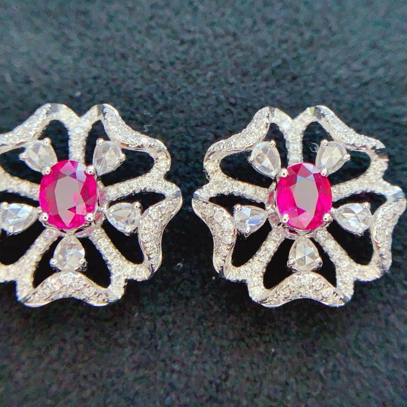14k Gold 1.85 Ctw Natural Ruby & Diamond Earrings (1 of 7)