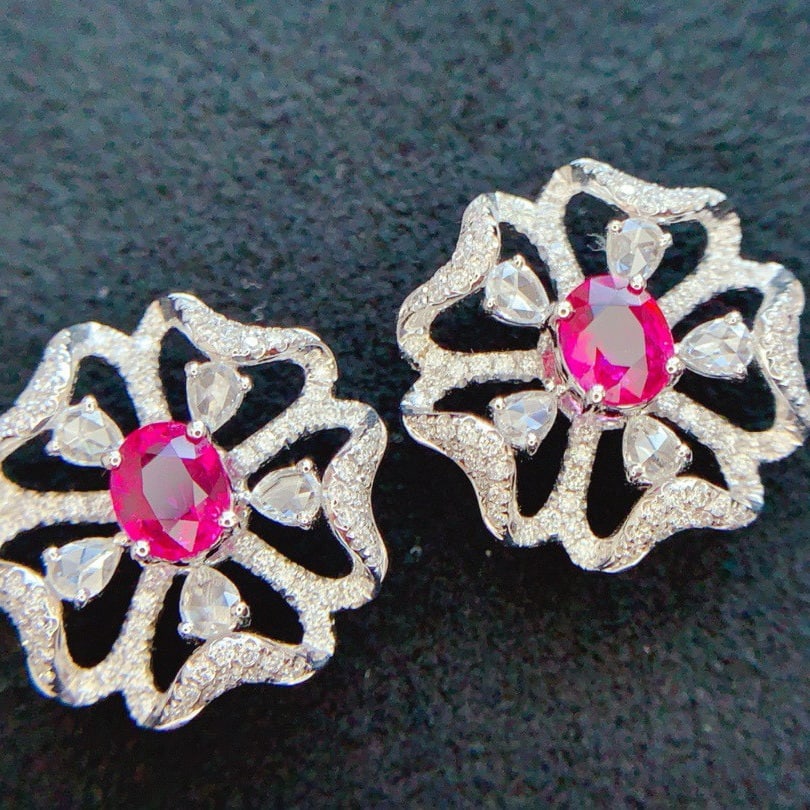 14k Gold 1.85 Ctw Natural Ruby & Diamond Earrings - 2