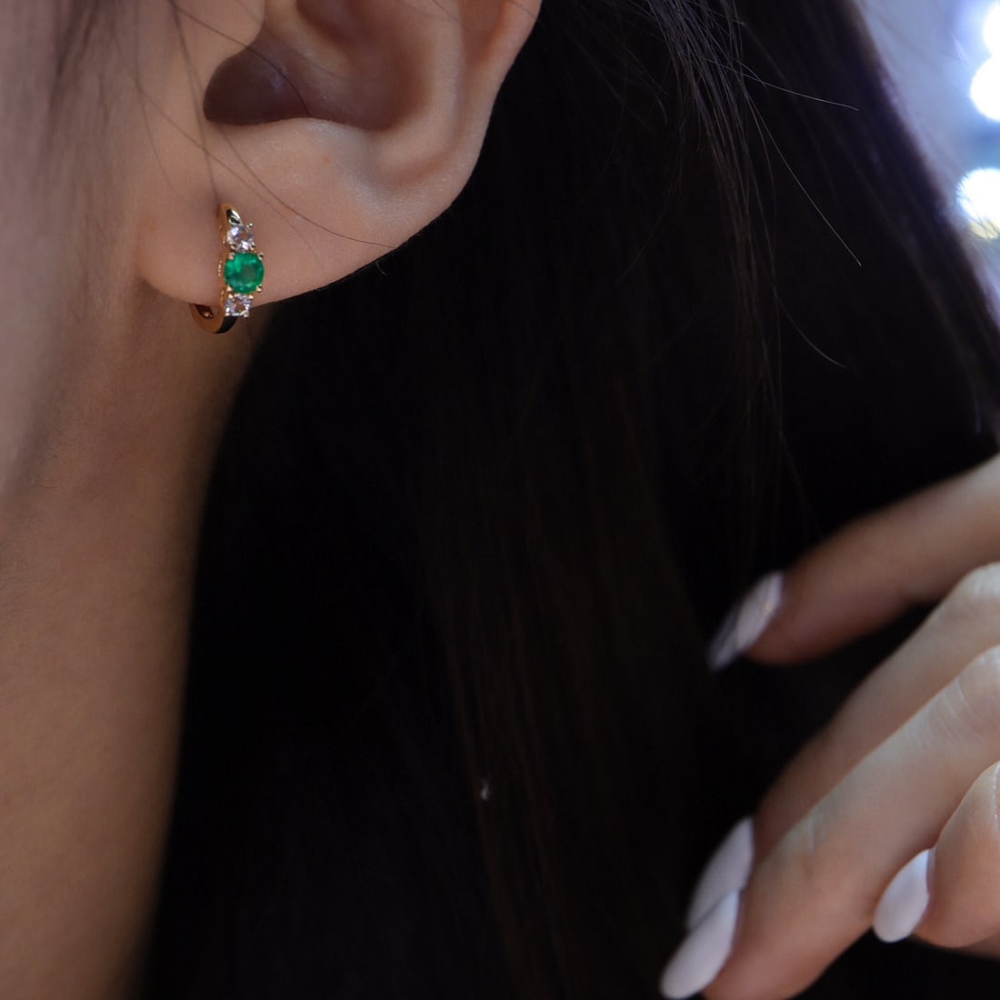 14k Gold 0.35 Ct Vivid Green Natural Emerald & Sapphire Earrings - 3