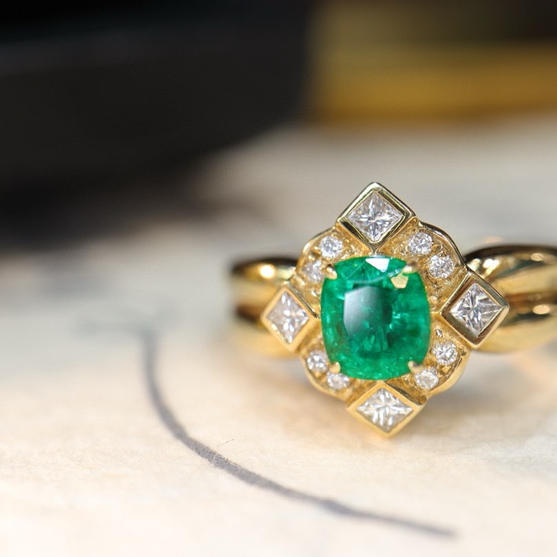14k Gold 1.14 Ctw Vivid Green Natural Emerald & Diamond Ring - 2