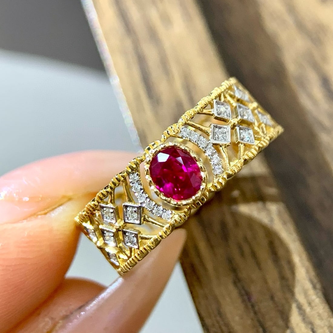 14k Gold 0.49 Ctw Natural Ruby & Diamond Ring - 2