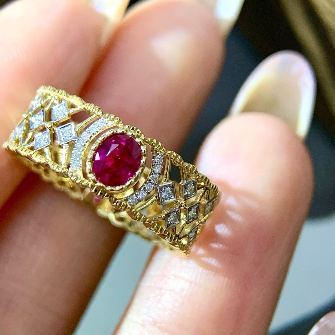 14k Gold 0.49 Ctw Natural Ruby & Diamond Ring - 5