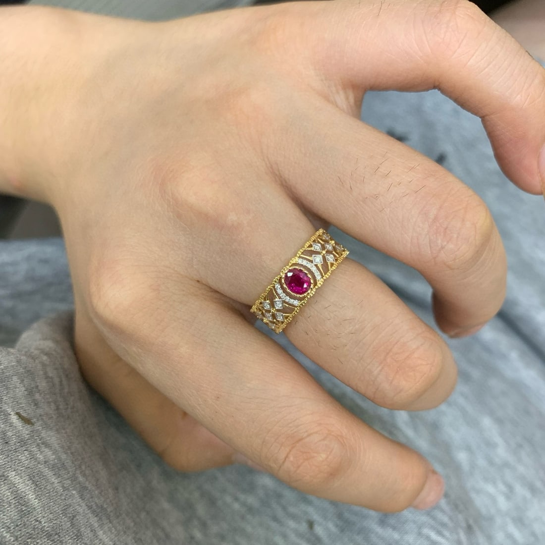 14k Gold 0.49 Ctw Natural Ruby & Diamond Ring - 6