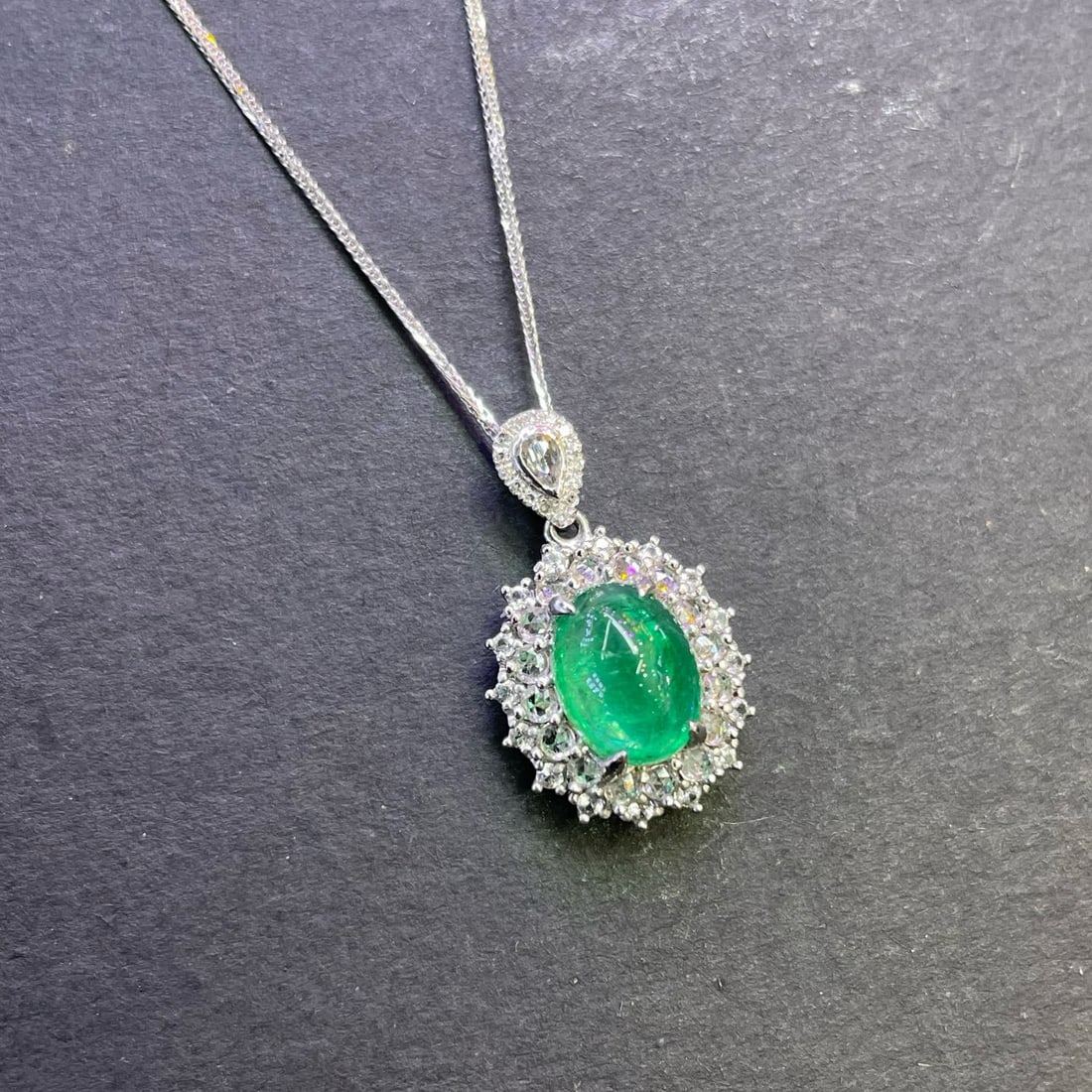 14k Gold 2.45 Ct Natural Emerald & Sapphire & Diamond Pendant( Without Chain ) - 2