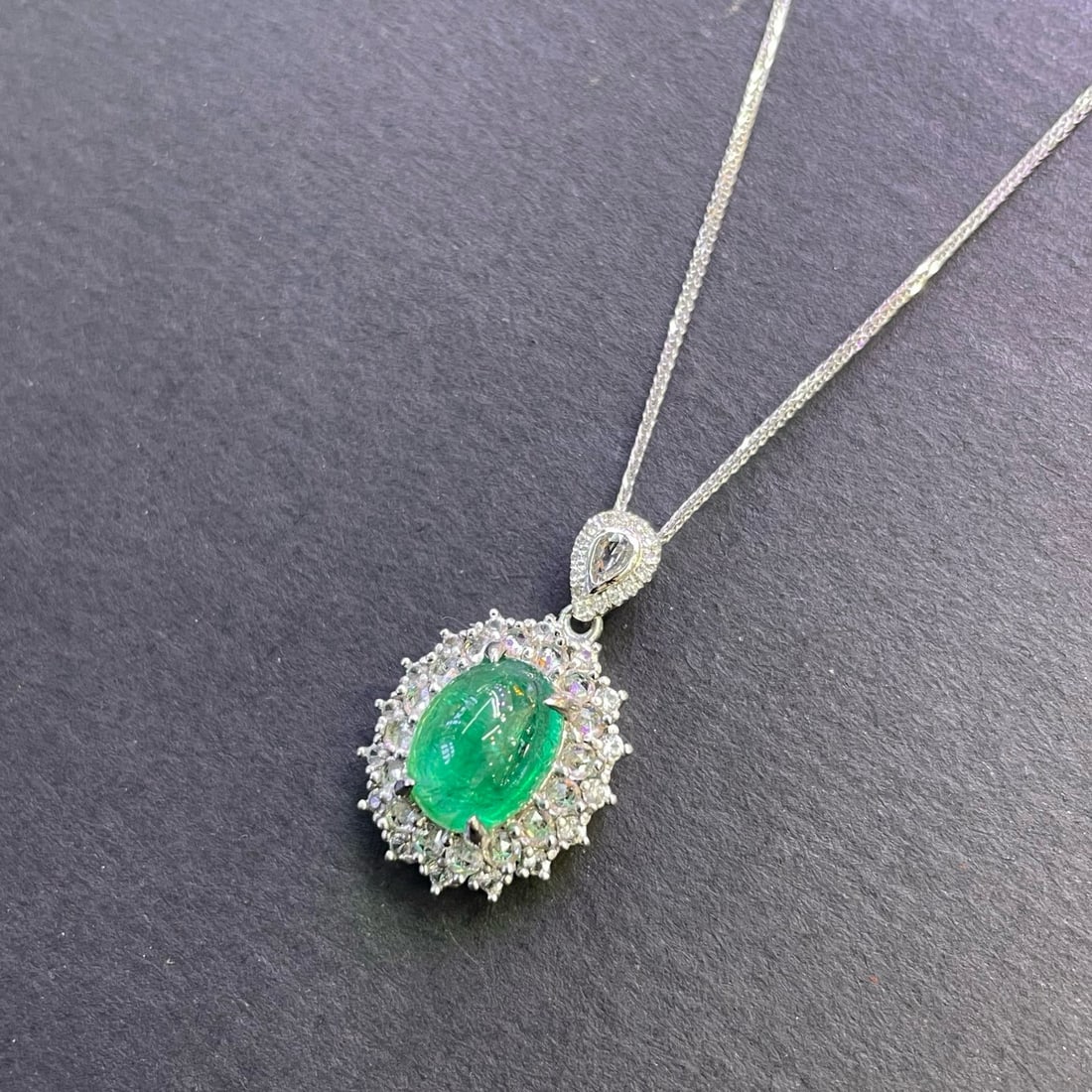 14k Gold 2.45 Ct Natural Emerald & Sapphire & Diamond Pendant( Without Chain ) - 3