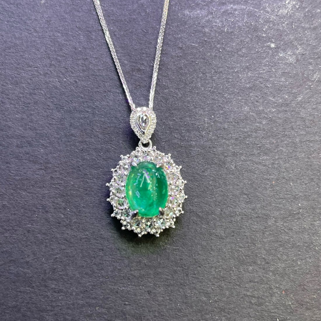 14k Gold 2.45 Ct Natural Emerald & Sapphire & Diamond Pendant( Without Chain ) - 4