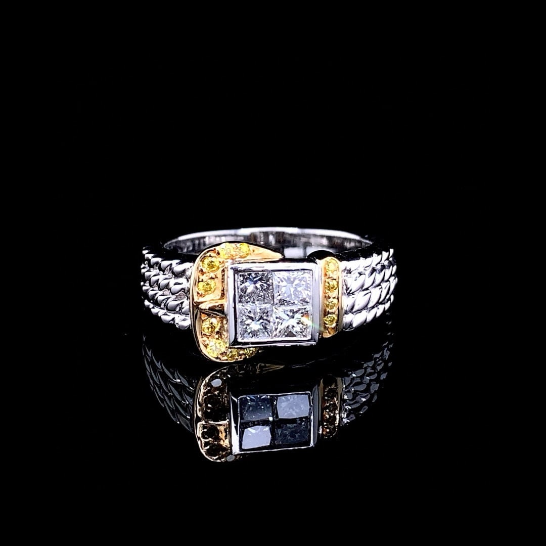 14k Gold 0.71 Ct Natural H Diamond Ring: Ref:230996423 // gold content:14k gold // ring size:7. 25us // // main gemstone:diamond // shape:princess // carat weight:0. 71ct // clarity grade:vs-si // color:h // treatment:natural // Condition: