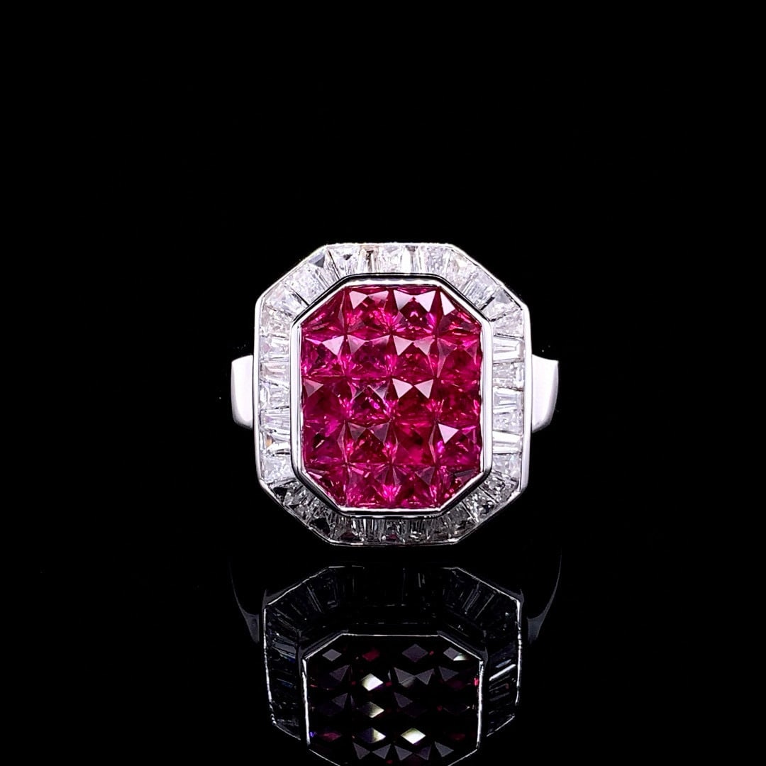 14k Gold 2.7 Ctw Natural Ruby & Diamond Ring: Ref:230996425 // gold content:14k gold // ring size:7. 25us // // main gemstone:ruby // shape:princess // carat weight:1. 8ct // color:red // treatment:natural // // adjacent gemstone 2 : diamond // s