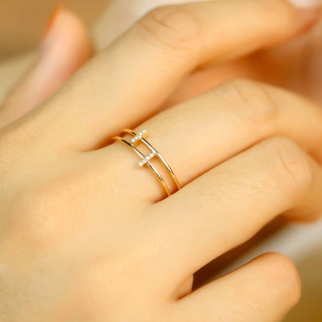 14k Gold 0.03 Ct Natural H Diamond Ring - 4
