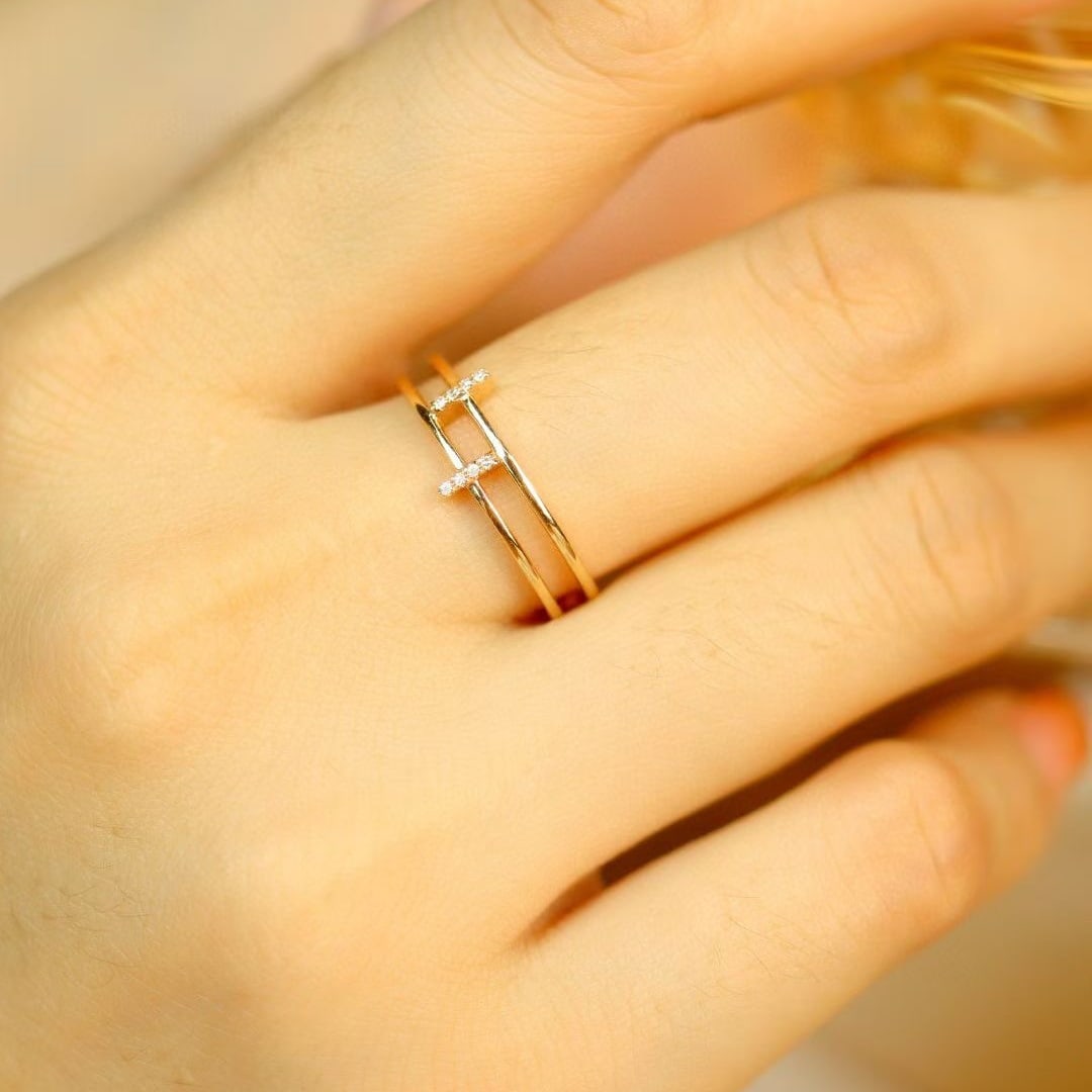 14k Gold 0.03 Ct Natural H Diamond Ring - 6