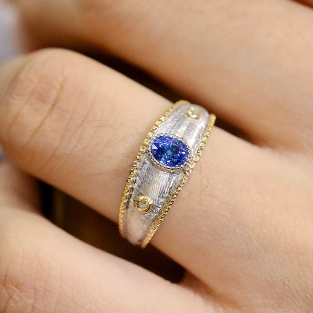 14k Gold 0.47 Ctw Natural Sapphire & Diamond Ring - 6