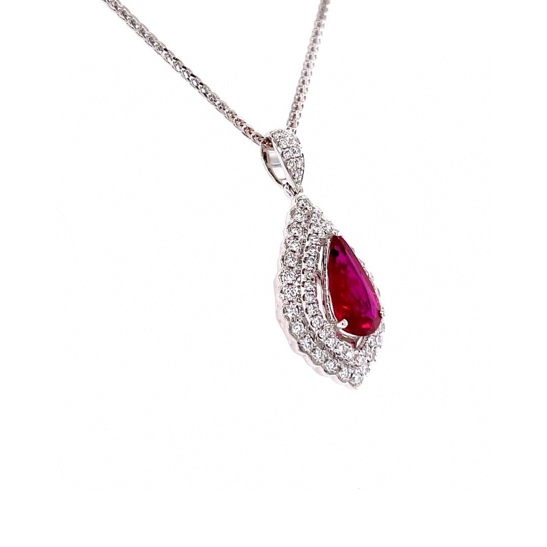 14k Gold 1.36 Ctw Natural Ruby & Diamond Necklace - 2