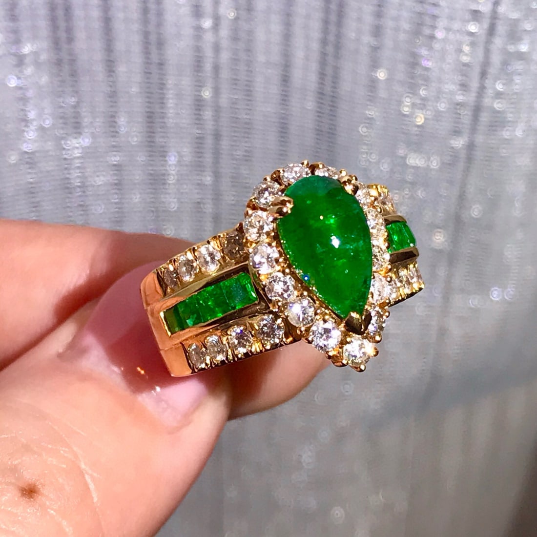14k Gold 3.13 Ctw Vivid Green Natural Emerald & Emerald Ring - 3