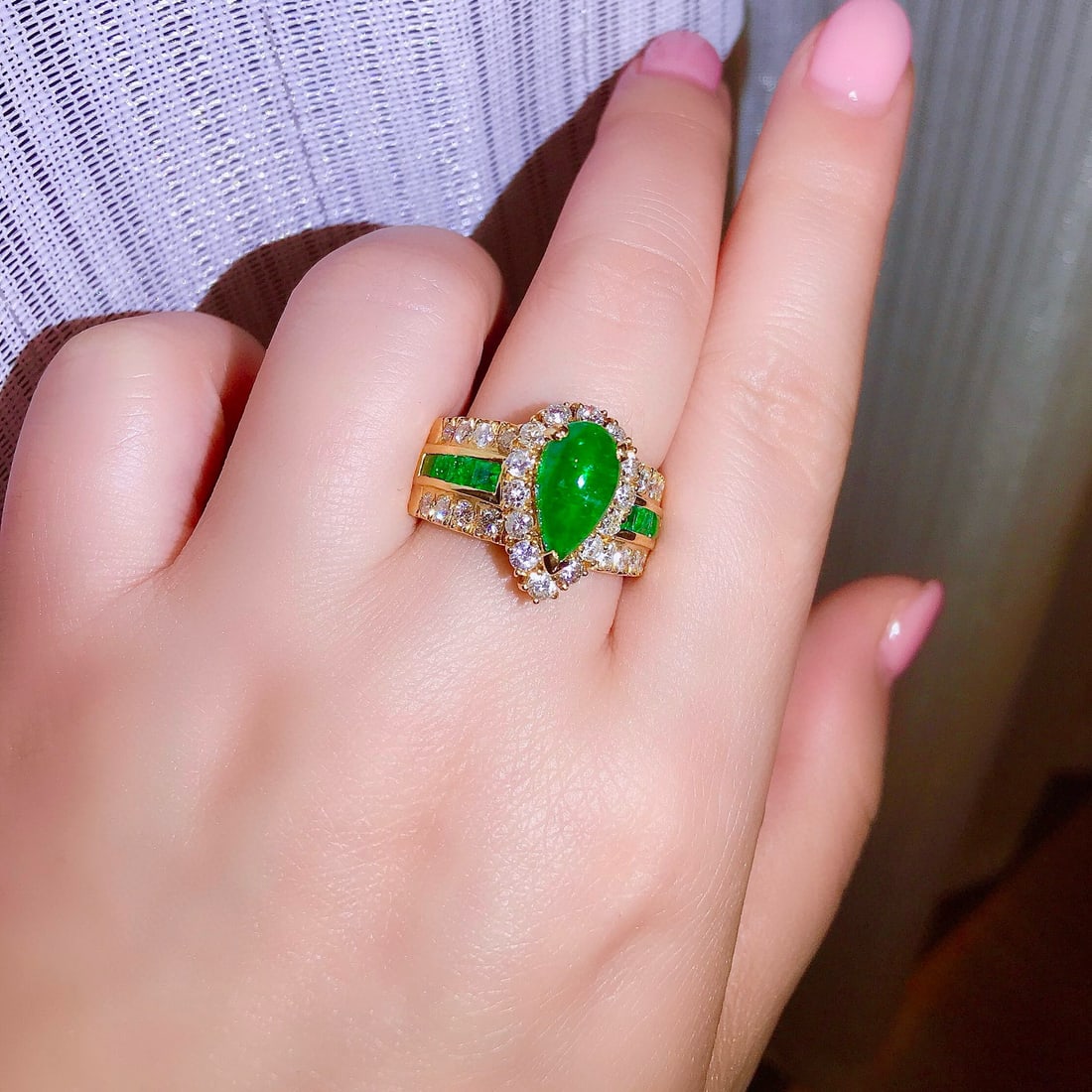 14k Gold 3.13 Ctw Vivid Green Natural Emerald & Emerald Ring - 5