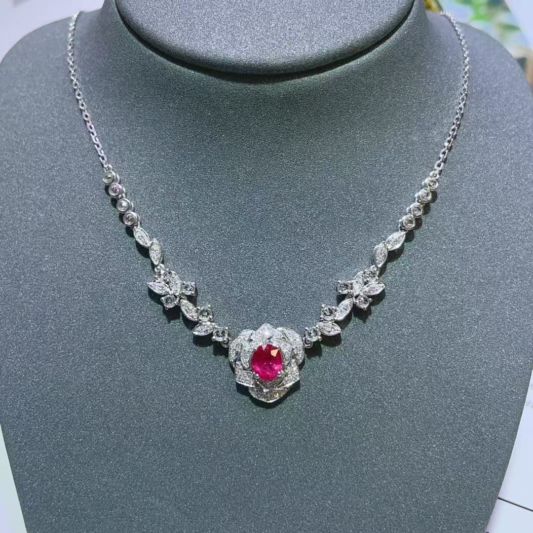 14k Gold 0.7 Ct Natural Ruby & Diamond & Sapphire Necklace: Ref:230996448 // gold content:14k gold // main gemstone:ruby // shape:oval // carat weight:0. 7ct // color:red // treatment:natural // // adjacent gemstone 2 : diamond // number of stones:90 // shape: