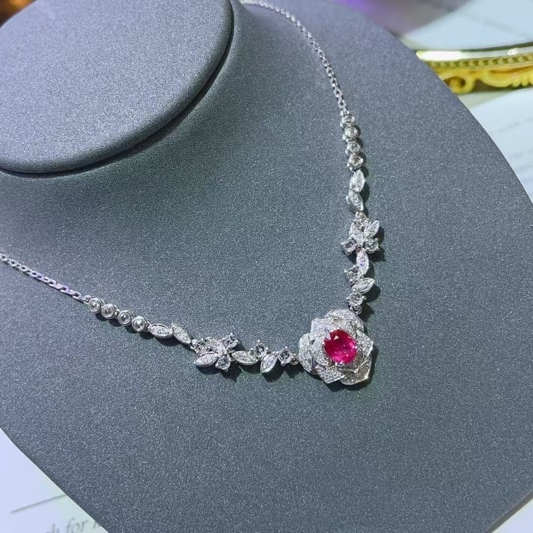 14k Gold 0.7 Ct Natural Ruby & Diamond & Sapphire Necklace - 2