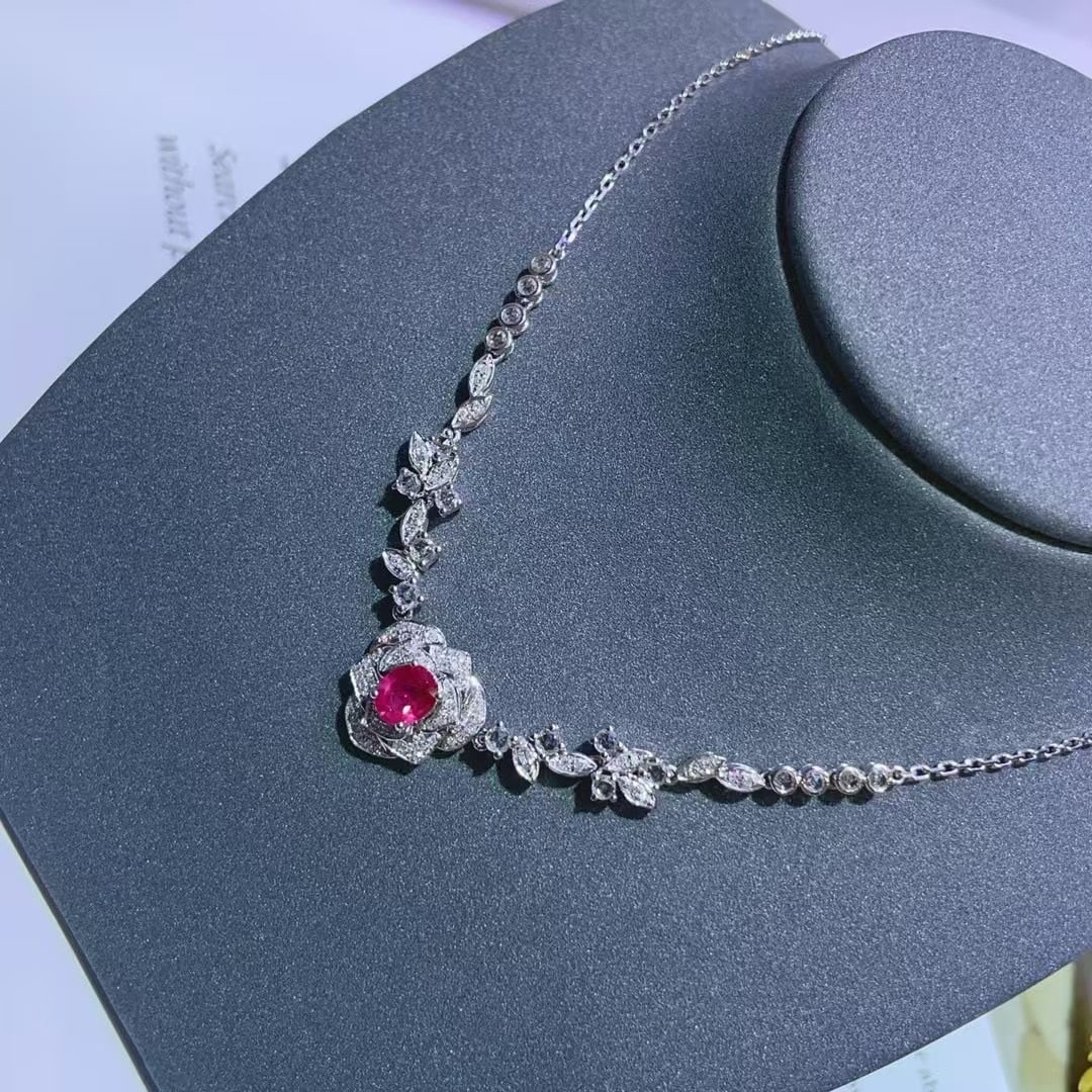 14k Gold 0.7 Ct Natural Ruby & Diamond & Sapphire Necklace - 3