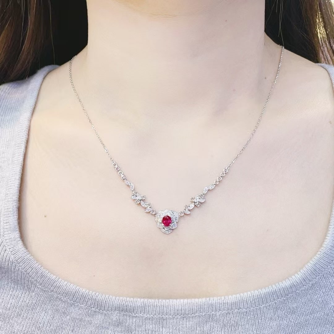 14k Gold 0.7 Ct Natural Ruby & Diamond & Sapphire Necklace - 4