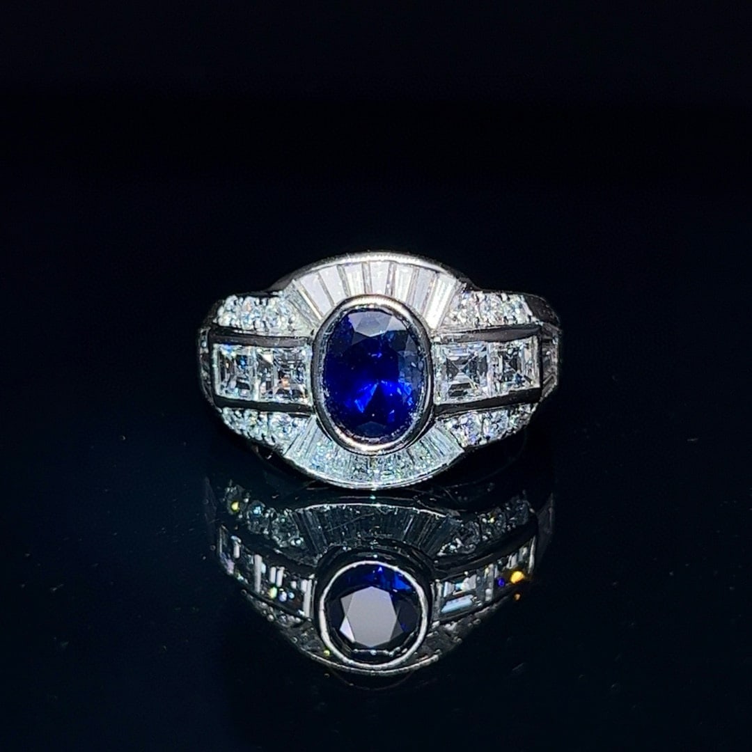 14k Gold 3.66 Ctw Natural Sapphire & Diamond Ring: Ref:230996449 // gold content:14k gold // ring size:7. 25us // // main gemstone:sapphire // shape:oval // carat weight:1. 7ct // color:royal blue // treatment:natural // // adjacent gemstone 2 : diamo