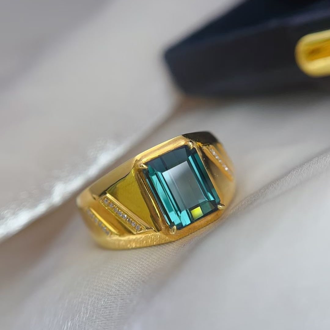 14k Gold 3.25 Ct Natural Tourmaline & Diamond & Men¡¯s Ring - 5