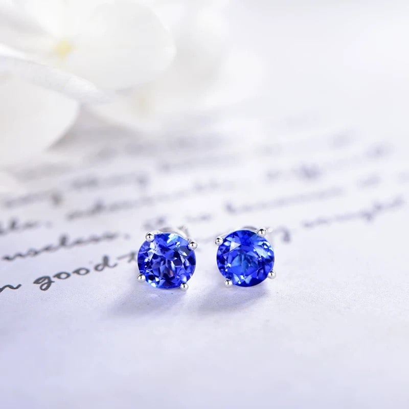 14k Gold 2.12 Ct Natural Tanzanite Earrings - 3