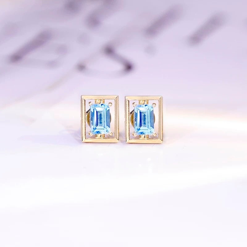 14k Gold 1.1 Ct Natural Aquamarine Earrings - 2