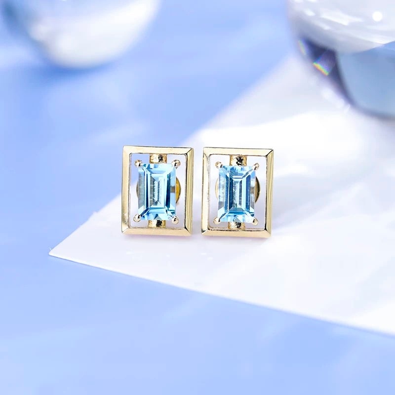 14k Gold 1.1 Ct Natural Aquamarine Earrings - 3