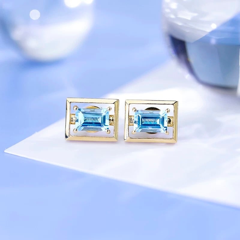 14k Gold 1.1 Ct Natural Aquamarine Earrings - 4