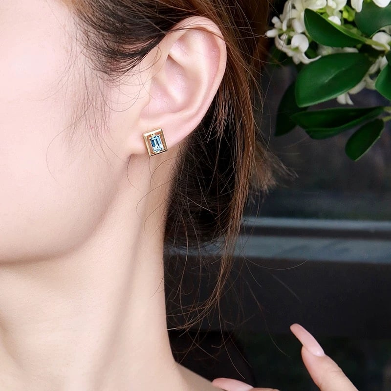 14k Gold 1.1 Ct Natural Aquamarine Earrings - 5