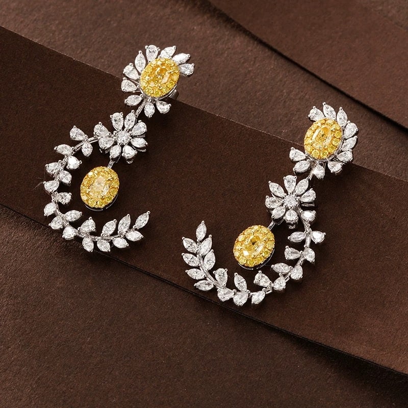 14k Gold 4.23 Ctw Natural Yellow Diamond & Diamond Earrings - 2
