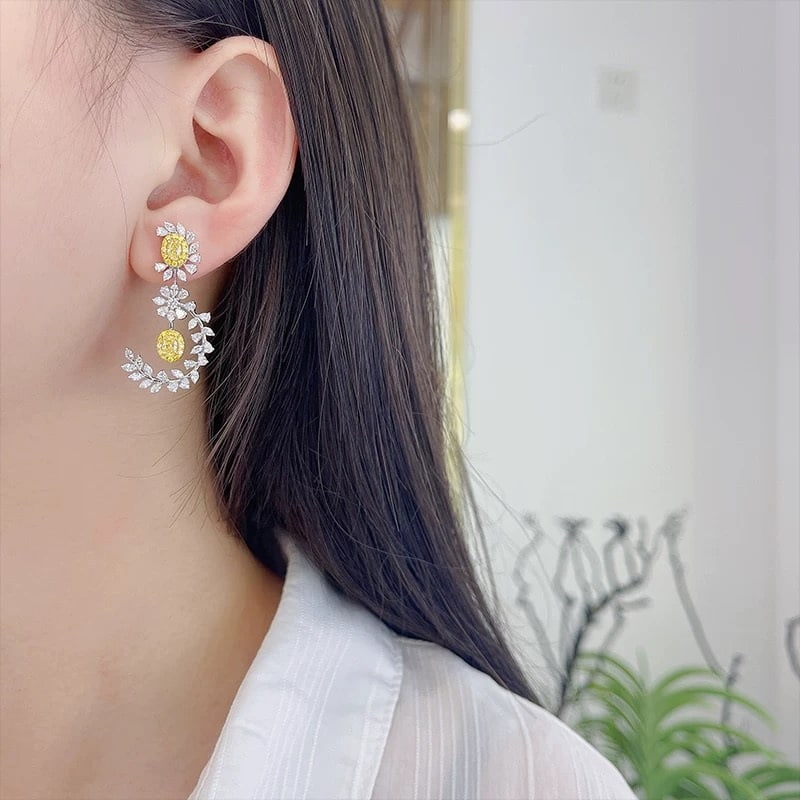 14k Gold 4.23 Ctw Natural Yellow Diamond & Diamond Earrings - 3
