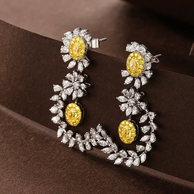 14k Gold 4.23 Ctw Natural Yellow Diamond & Diamond Earrings - 4