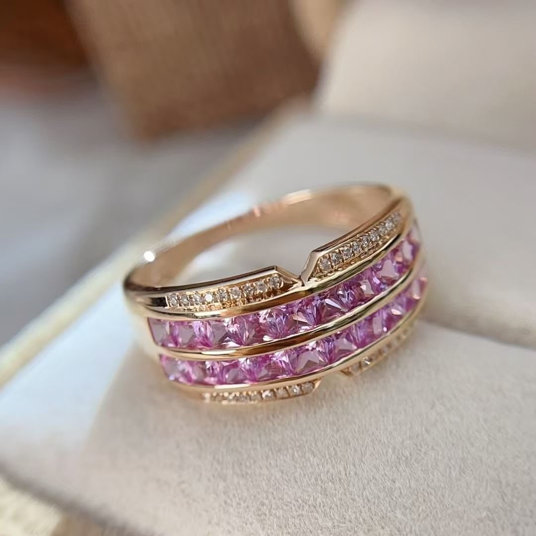 14k Gold 2.44 Ctw Natural Padparadscha Sapphire & Diamond Ring - 2