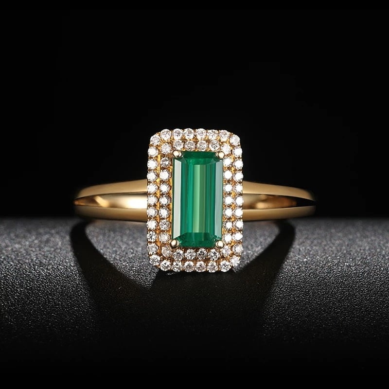 14k Gold 1.2 Ct Vivid Green Natural Emerald & Diamond Ring: Ref:230997003 // gold content:14k gold // ring size:7. 25us // // main gemstone:emerald // shape:octagonal // carat weight:1. 2ct // color:vivid green // treatment:natural // // adjacent gemstone 2 : 
