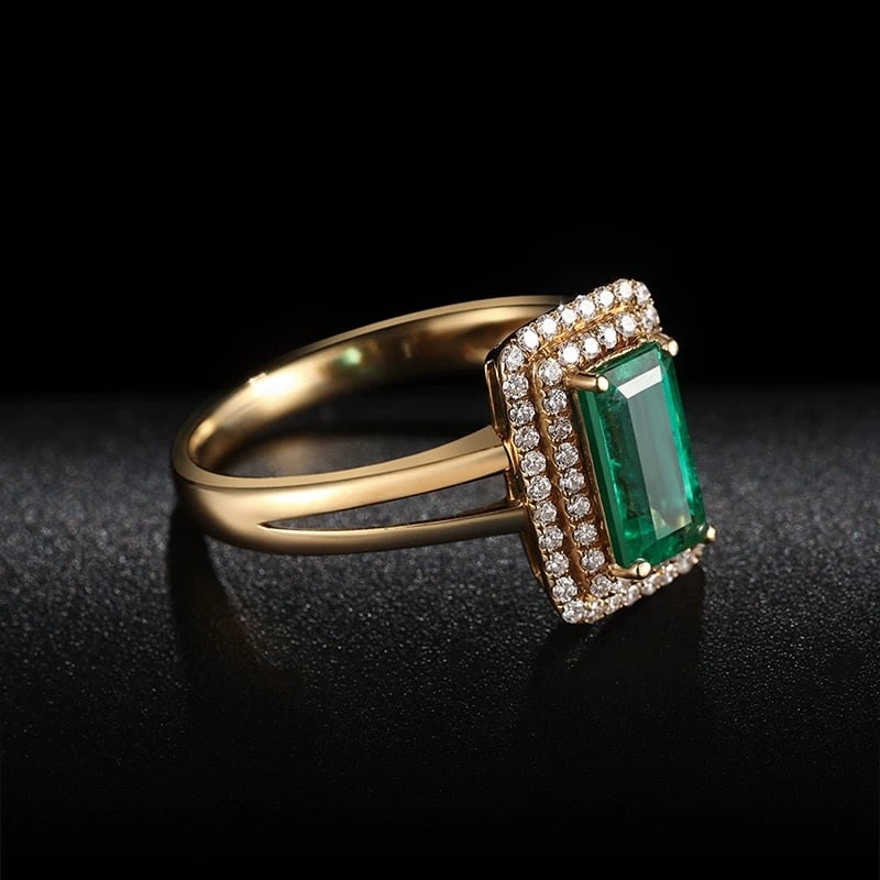 14k Gold 1.2 Ct Vivid Green Natural Emerald & Diamond Ring - 2