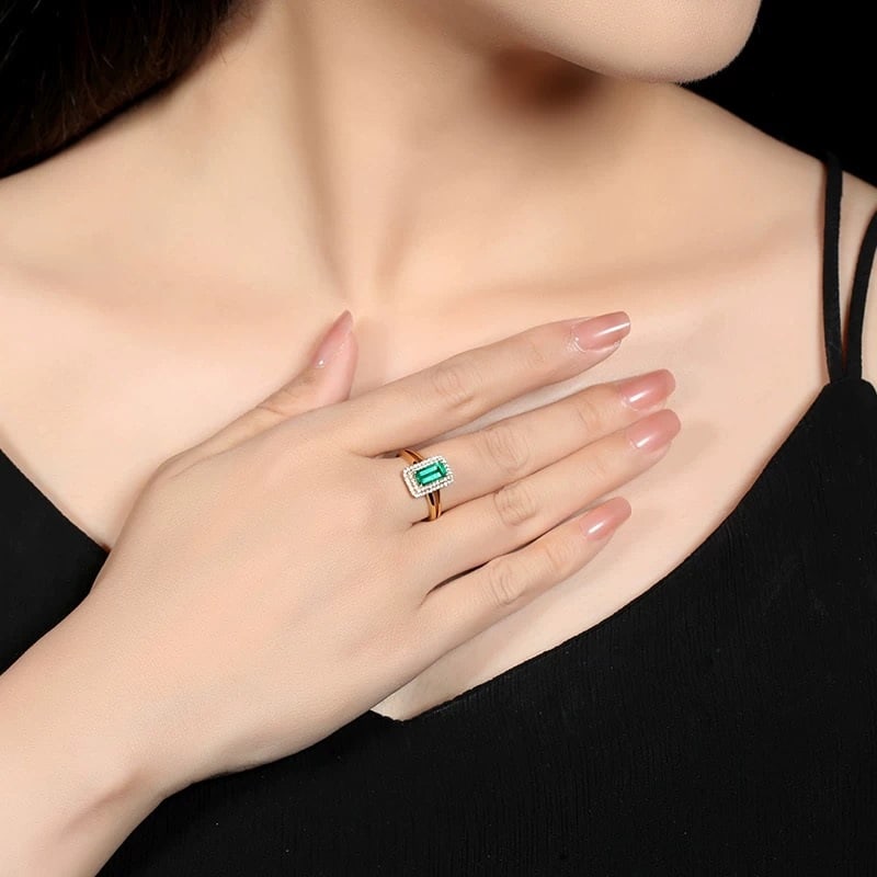 14k Gold 1.2 Ct Vivid Green Natural Emerald & Diamond Ring - 3