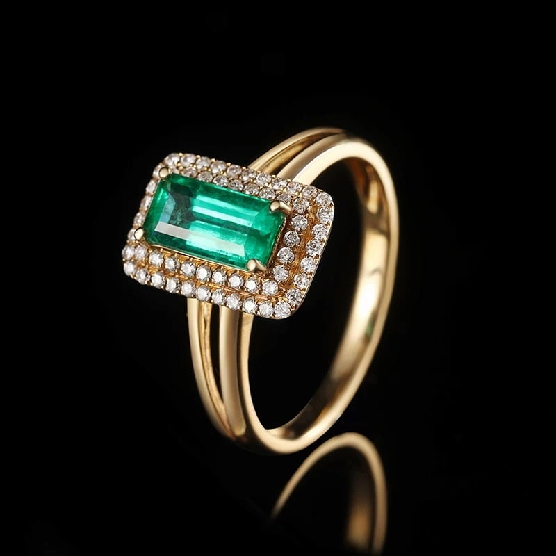 14k Gold 1.2 Ct Vivid Green Natural Emerald & Diamond Ring - 5