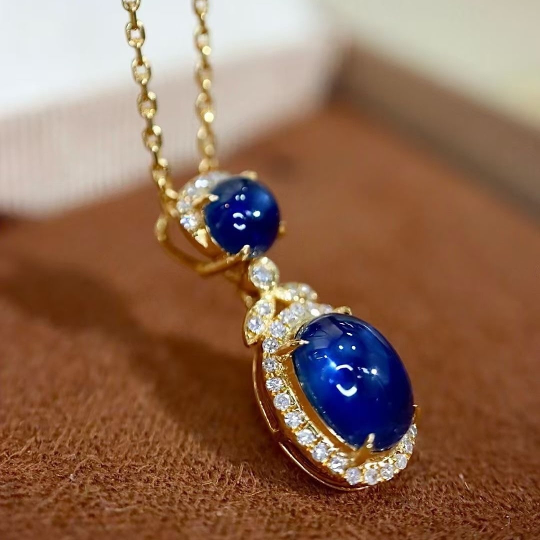 14k Gold 1.96 Ctw Natural Sapphire & Diamond Pendant( Without Chain ) - 2