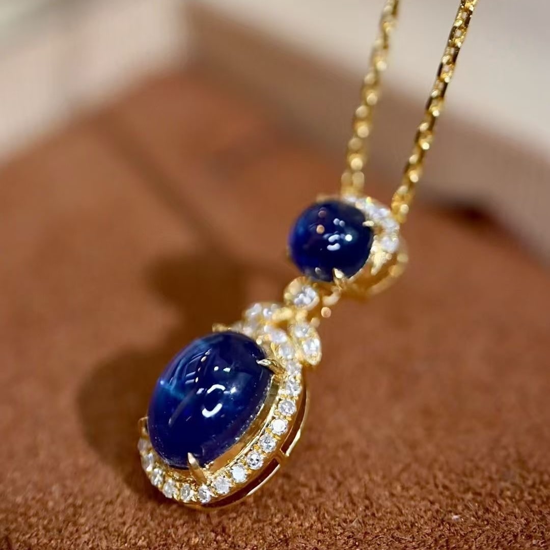 14k Gold 1.96 Ctw Natural Sapphire & Diamond Pendant( Without Chain ) - 3