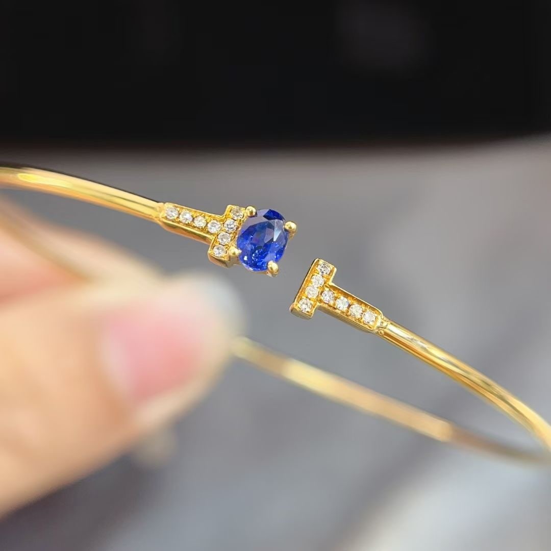 14k Gold 0.45 Ct Natural Sapphire & Diamond Bangle - 3